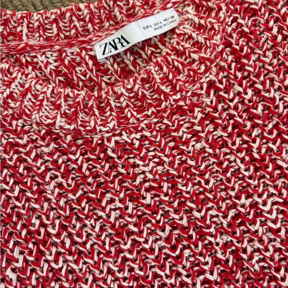 Zara Red and White Knit Sweater